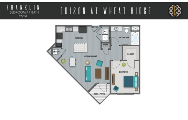 1 bed, 1 bath, 722 sqft, $1,700, Unit 310