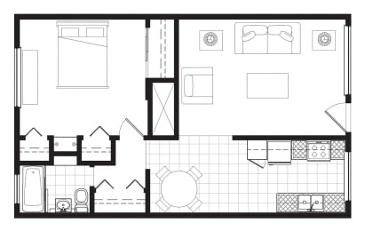 1 bed, 1 bath, 686 sqft, $888