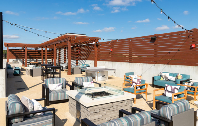 Rooftop Lounge seating around gas fire pit