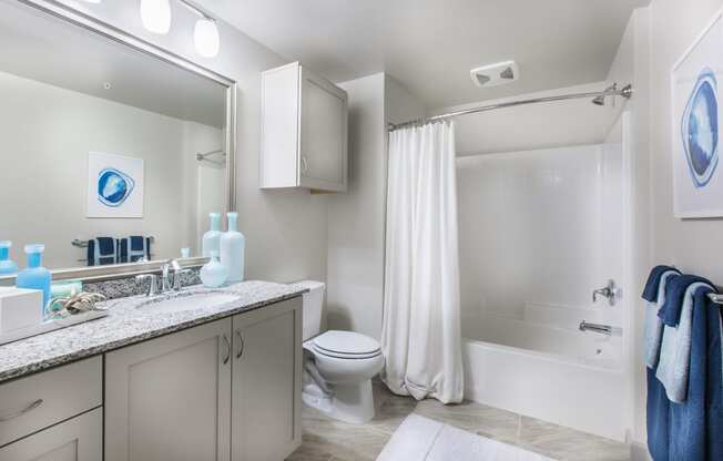 furnished bathroom at Capriana at Chino Hills, California, 91709