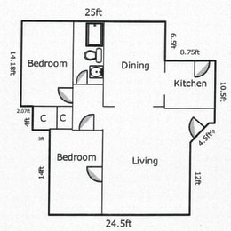 2 beds, 1 bath, 860 sqft, $1,087
