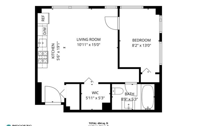 1 bed, 1 bath, 494 sqft, $1,700, Unit 601