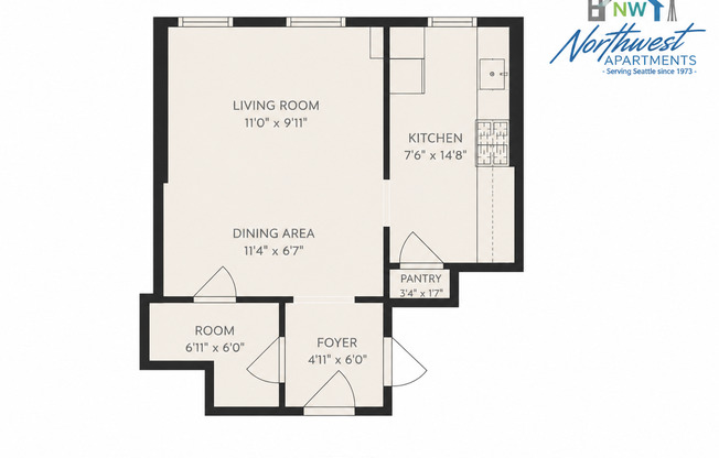 Studio, 1 bath, 450 sqft, $1,395, Unit 202B