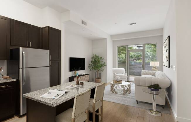 kitchen and living area