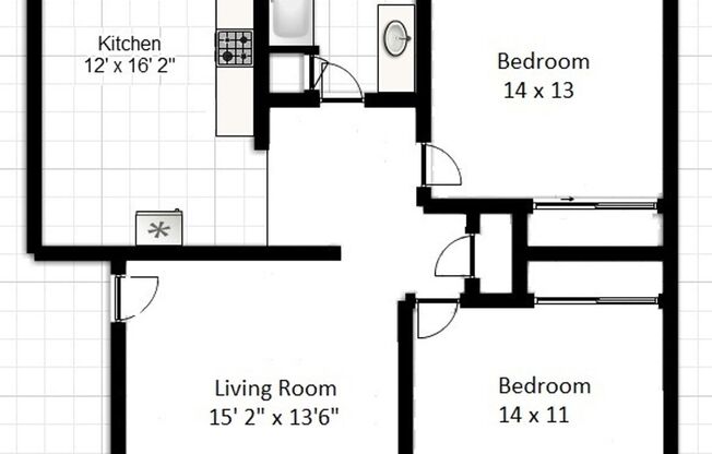 2 beds, 1 bath, 903 sqft, $1,140, Unit P-2