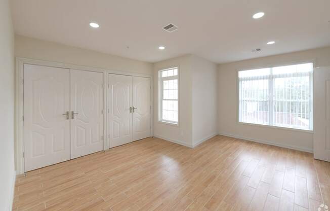 new apartment room with plenty of lighting and closet space