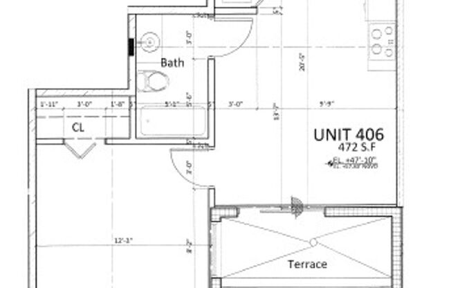 1 bed, 1 bath, 472 sqft, $2,000, Unit 406