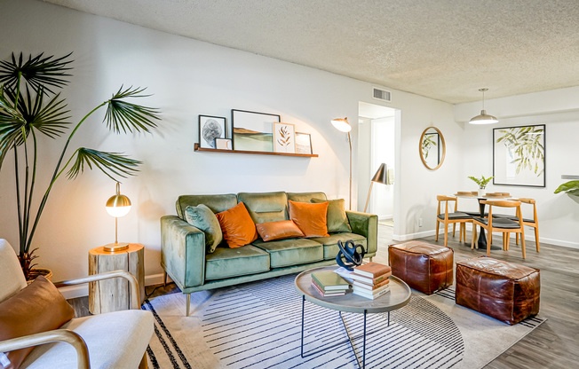 Fully furnished platinum living space interior at Treehouse in Albuquerque, New Mexico