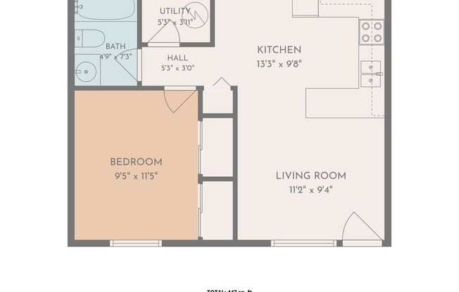 1 bed, 1 bath, 447 sqft, $850, Unit Unit G
