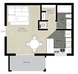 Studio, 1 bath, 432 sqft, $2,260