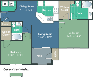 2 beds, 2 baths, 1,147 sqft, $1,506