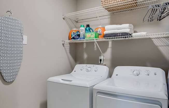 Washer and Dryer with Built In Shelving