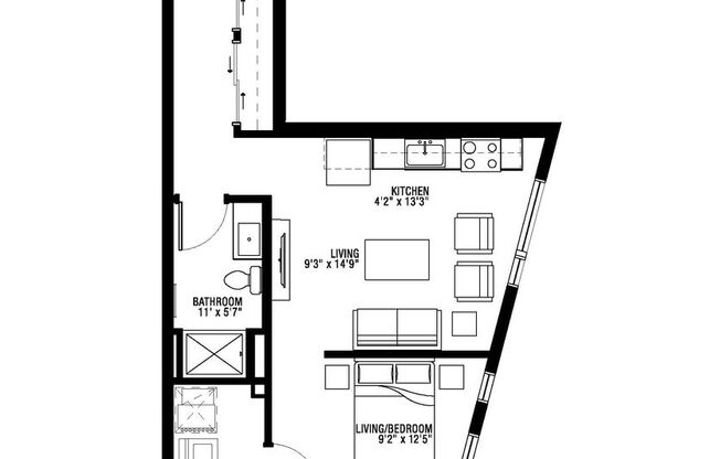 Studio, 1 bath, 599 sqft, $1,355, Unit 221