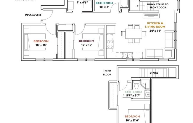 3 beds, 2 baths, 1,256 sqft, $1,955, Unit 2664-201
