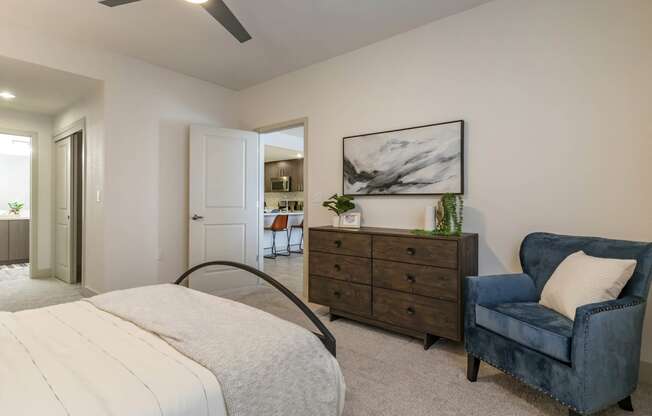 Model home bedroom at Aventine, California