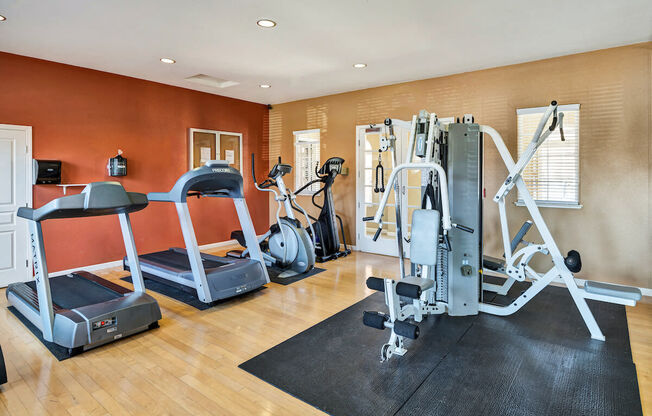 a gym with a variety of exercise equipment  at Falcon Bridge at Gale Ranch, San Ramon, 94582
