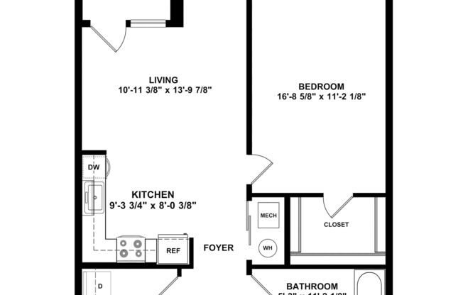 1 bed, 1 bath, 734 sqft, $1,548