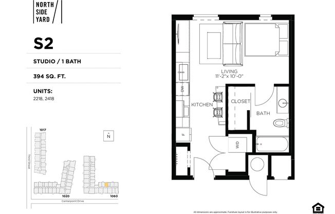 Studio, 1 bath, 394 sqft, $1,100, Unit 2418