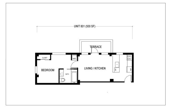 1 bed, 1 bath, 500 sqft, $1,349, Unit 801