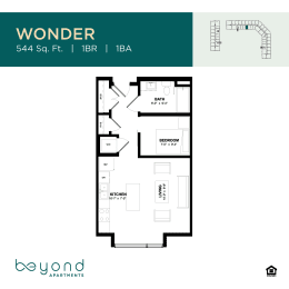 1 bed, 1 bath, 544 sqft, $1,377