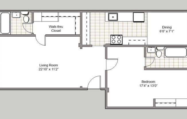 1 bed, 2 baths, 737 sqft, $1,450, Unit 101