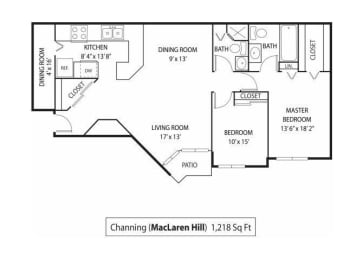 2 beds, 2 baths, 1,218 sqft, $2,070