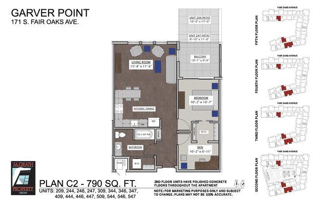 1 bed, 1 bath, 790 sqft, $1,750, Unit 509