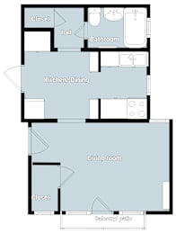 Studio, 1 bath, 512 sqft, $725