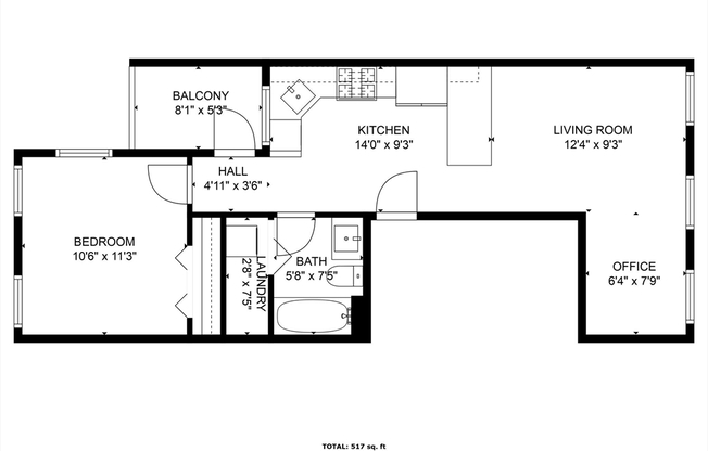 1 bed, 1 bath, 612 sqft, $3,000, Unit 2