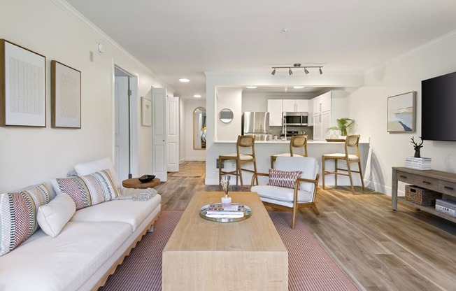 a living room with a couch and a coffee table