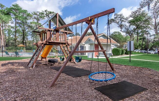 a playground in a swing