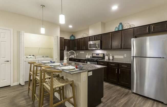 Kitchen with wooden cabinets at The View at Horizon Ridge, Nevada