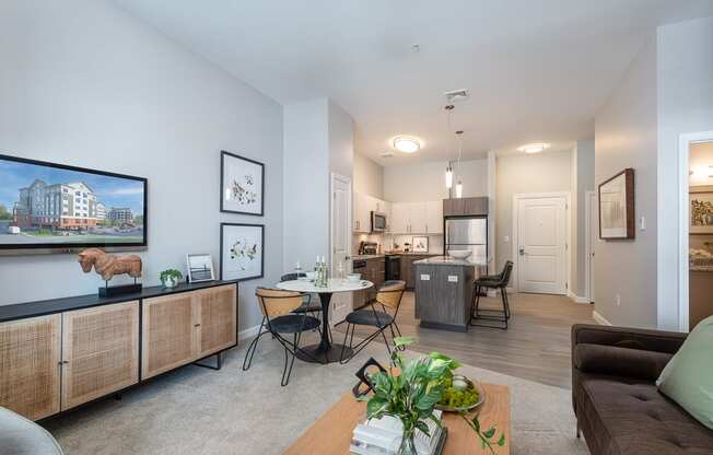 One Wall Street One Bedroom Living room and open kitchen with high quality finishes