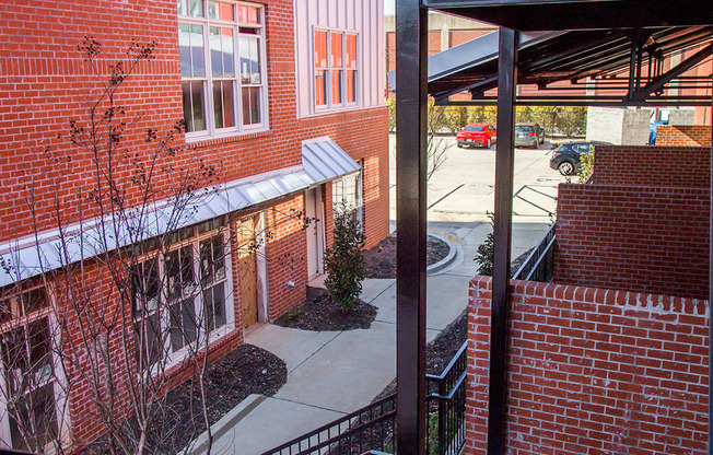a view of the courtyard from the top of the stairs