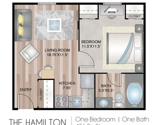 1 bed, 1 bath, 486 sqft, $1,695