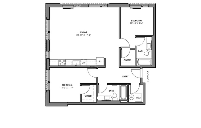 2 beds, 2 baths, 938 sqft, $2,325, Unit 201