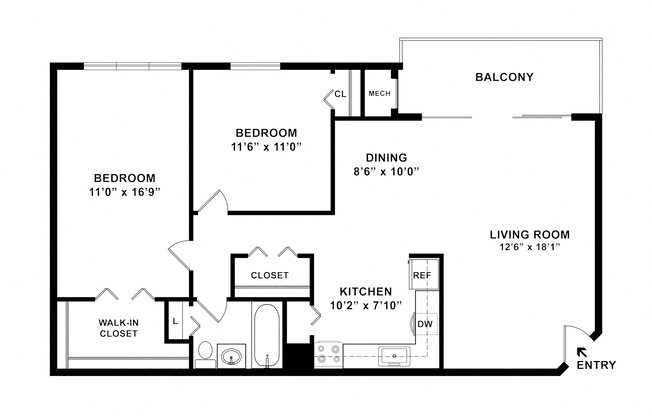 2 beds, 1 bath, 894 sqft, $1,565