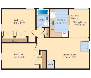 2 beds, 1 bath, 872 sqft, $1,875