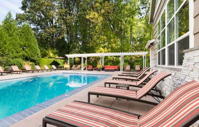 Pool Side Relaxing Area at Thorncroft Farms Apartments, Hillsboro, OR
