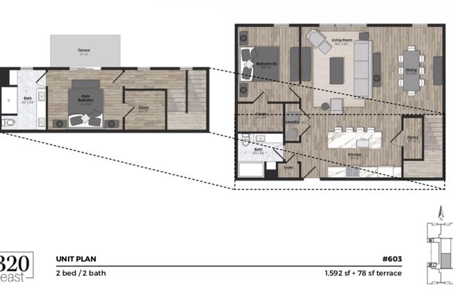 2 beds, 2 baths, 1,298 sqft, $3,175, Unit 603
