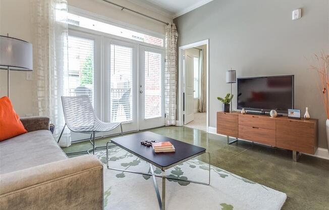 Classic Living Room Design With Television at Greenway at Fisher Park, Greensboro, NC