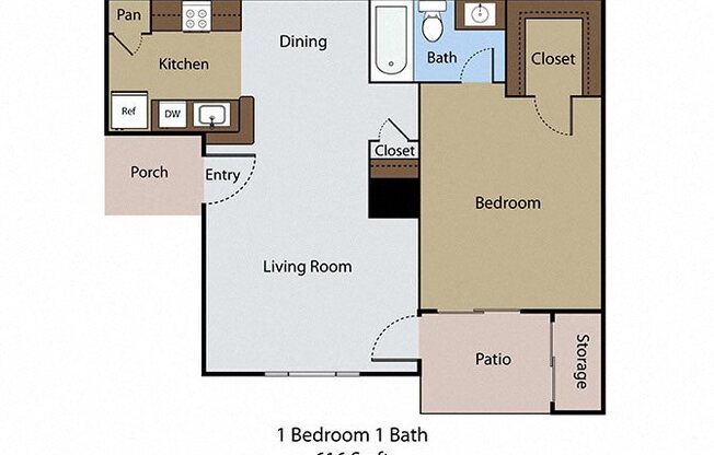 1 bed, 1 bath, 616 sqft, $1,089