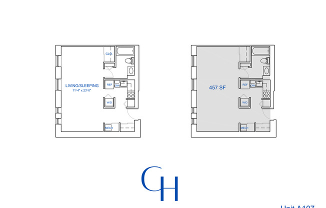 Studio, 1 bath, 457 sqft, $1,443, Unit A-107
