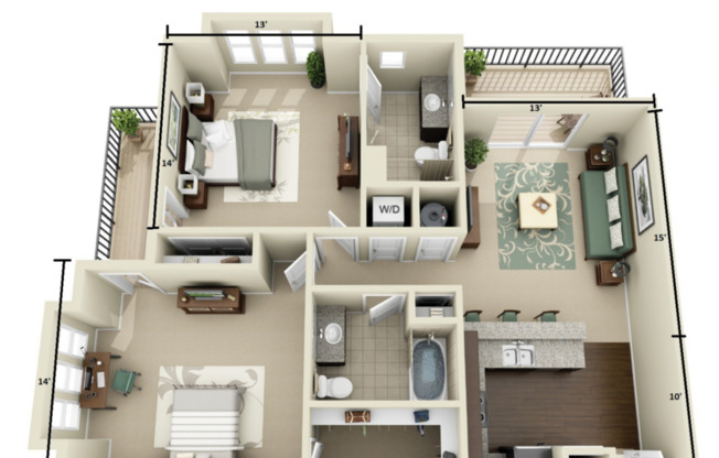 2 beds, 2 baths, 1,131 sqft, $1,645