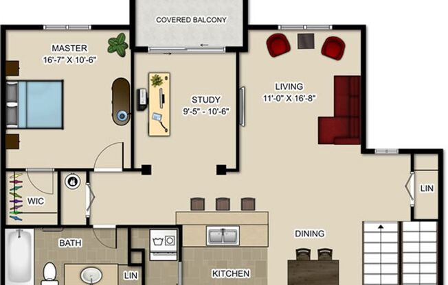 1 bed, 1 bath, 1,008 sqft, $1,599, Unit C207