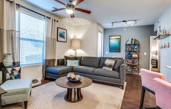 a living room with a couch and a coffee table