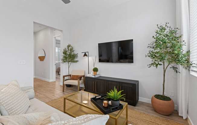 a living room with a couch and a tv