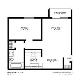 1 bed, 1 bath, 611 sqft, $1,060