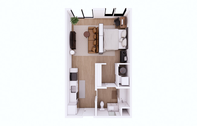 Studio, 1 bath, 530 sqft, $1,100, Unit 207