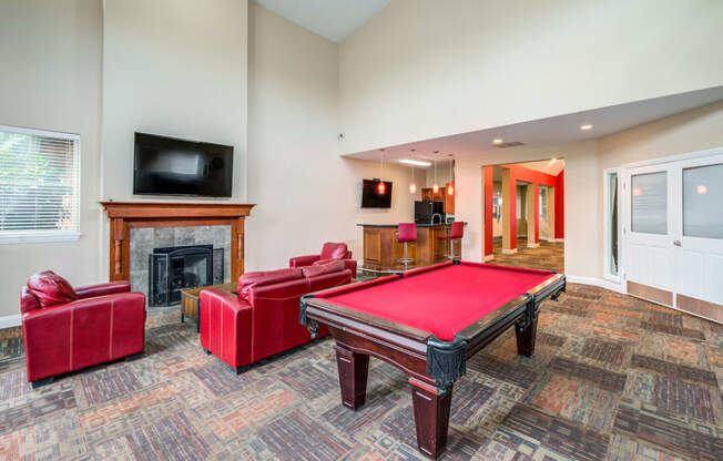Resident Lounge With Pool Table at The Village at Seeley Lake